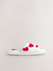 Ecru Heart Borg Sliders Slippers - Image 4 of 7