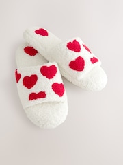 Ecru Heart Borg Sliders Slippers - Image 6 of 7