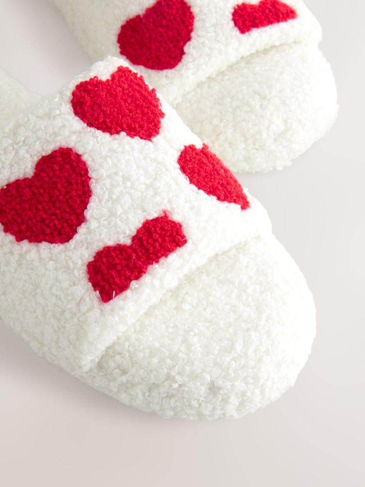 Ecru Heart Borg Sliders Slippers - Image 7 of 7