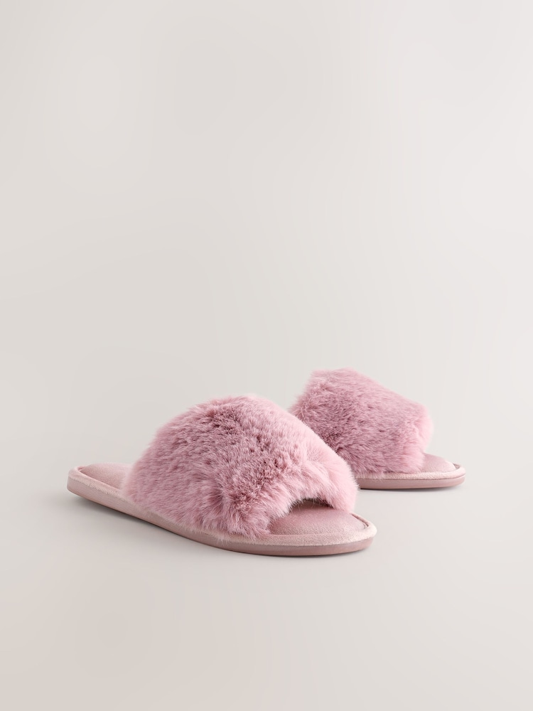 Pink Faux Fur Slider Slippers - Image 4 of 8