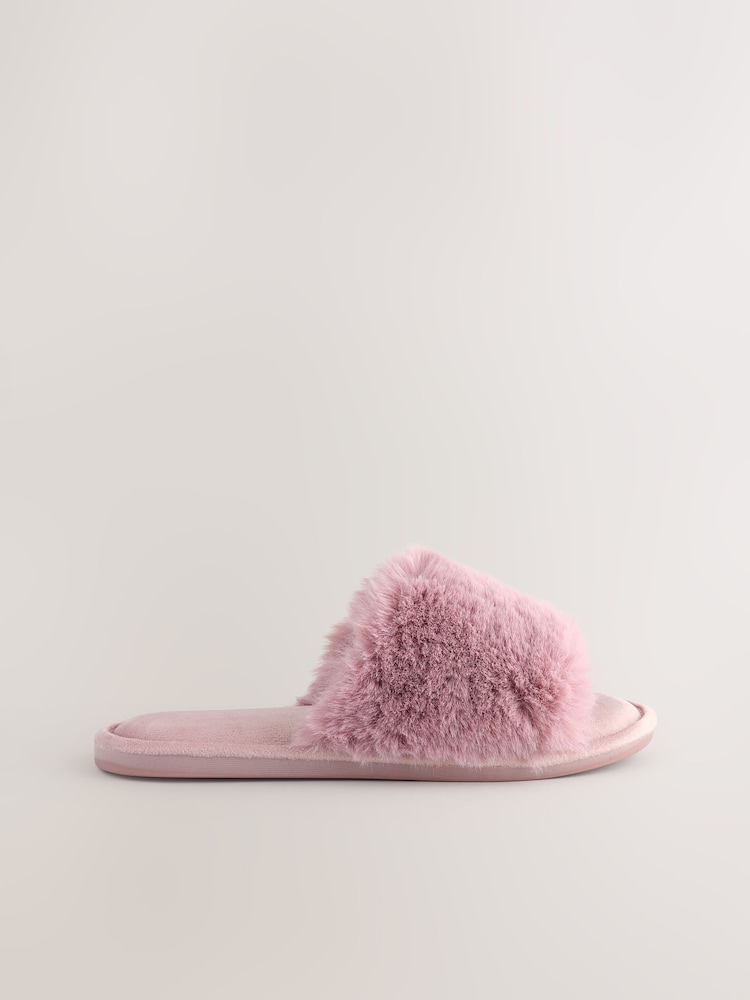 Pink Faux Fur Slider Slippers - Image 5 of 8