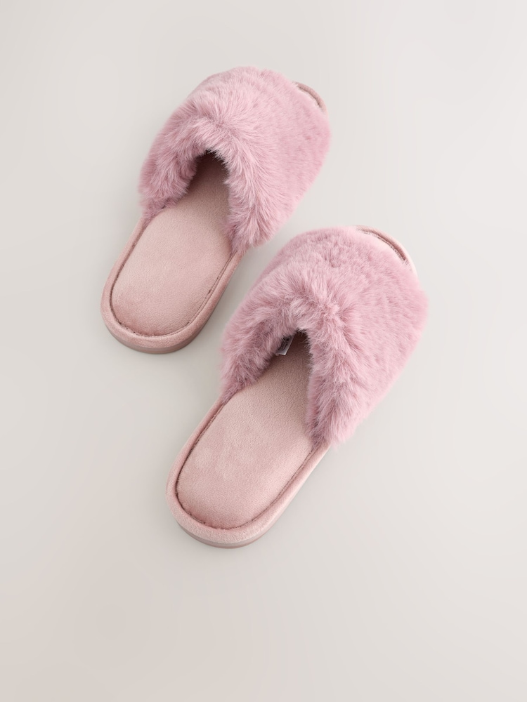 Pink Faux Fur Slider Slippers - Image 6 of 8
