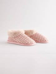 Pink Tweed Boot Slippers with Faux Fur Lining - Image 2 of 7