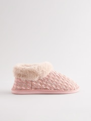 Pink Tweed Boot Slippers with Faux Fur Lining - Image 3 of 7