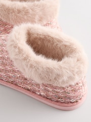 Pink Tweed Boot Slippers with Faux Fur Lining - Image 6 of 7