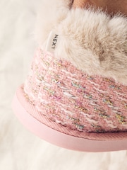 Pink Tweed Boot Slippers with Faux Fur Lining - Image 7 of 7