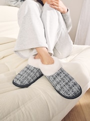 Neutral Tweed Boot Slippers with Faux Fur Lining - Image 1 of 10