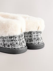 Neutral Tweed Boot Slippers with Faux Fur Lining - Image 10 of 10