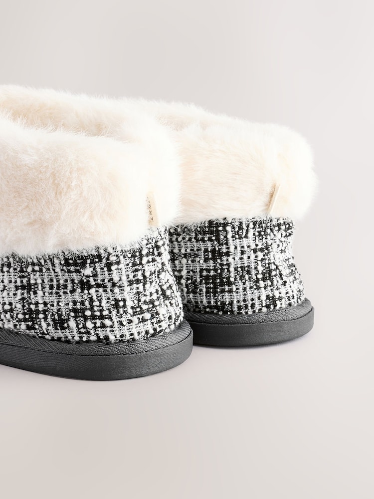Neutral Tweed Boot Slippers with Faux Fur Lining - Image 10 of 10