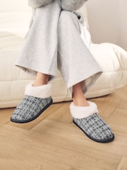 Neutral Tweed Boot Slippers with Faux Fur Lining - Image 2 of 10