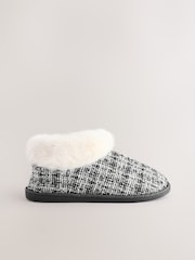 Neutral Tweed Boot Slippers with Faux Fur Lining - Image 5 of 10