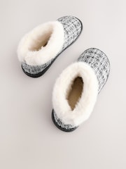 Neutral Tweed Boot Slippers with Faux Fur Lining - Image 6 of 10