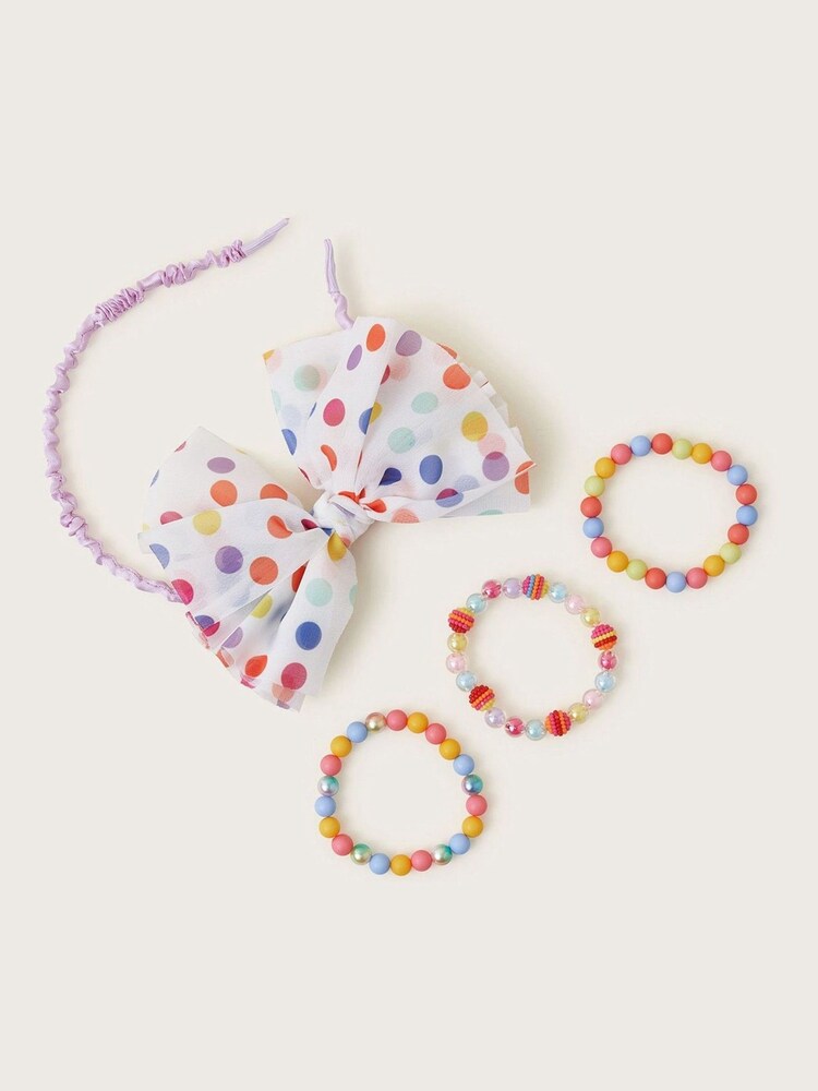 Monsoon White Polka Dot Headband and Bracelets - Image 1 of 2
