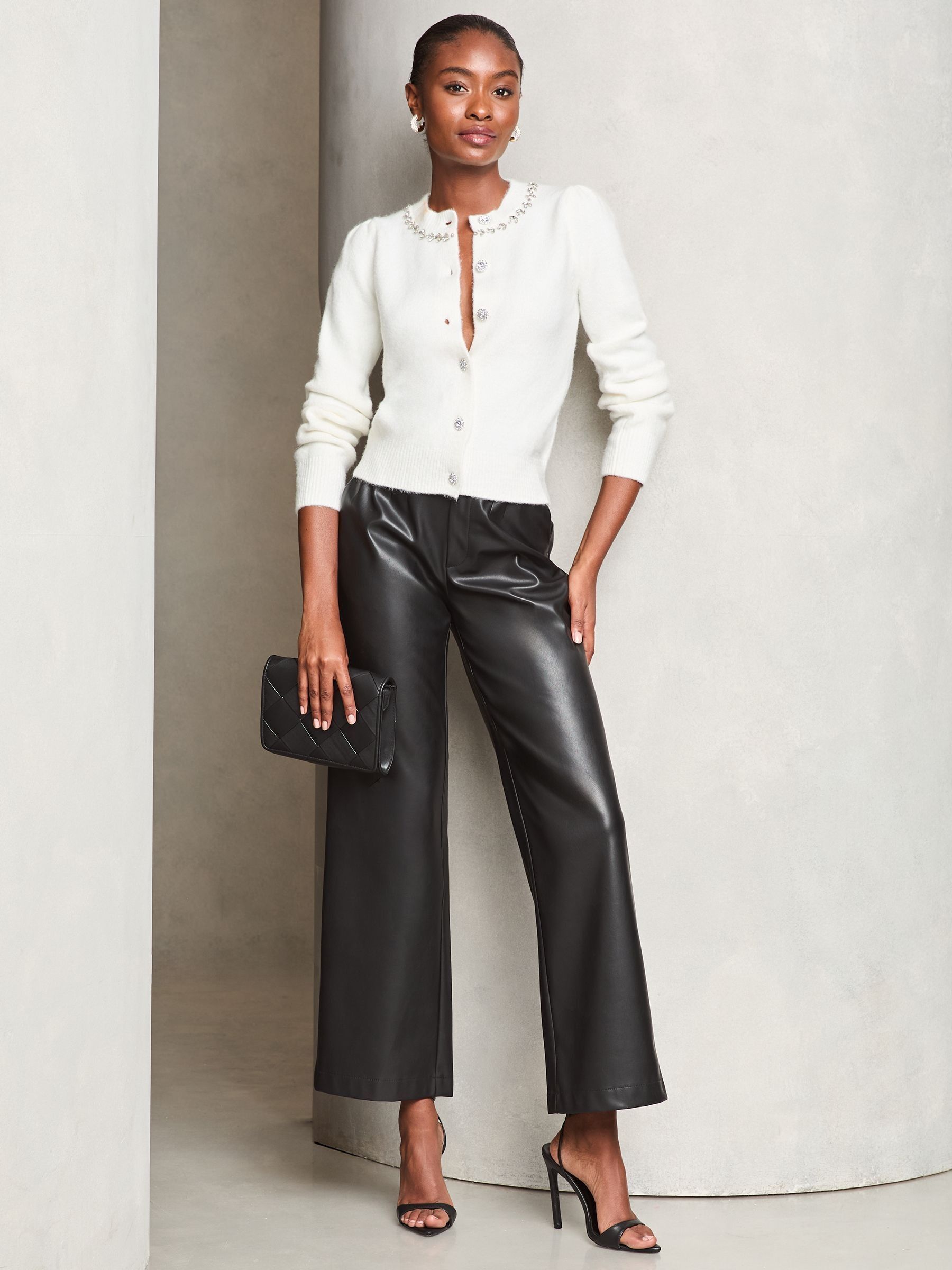 Buy Lipsy White Diamante Trim Button Through Knitted Cardigan from