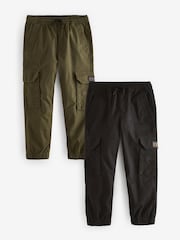 Črna/kaki zelena - kargo hlače (z žepi na hlačnicah) 2 Pack (3-16yrs) - Slika 1 iz 6