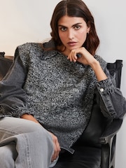 Monochrome Denim Shirt Layer 2 in 1 Knitted Tank Jumper with Wool - Image 1 of 7
