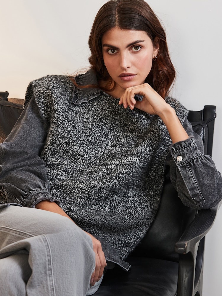 Monochrome Denim Shirt Layer 2 in 1 Knitted Tank Jumper with Wool - Image 1 of 7
