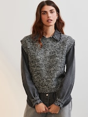 Monochrome Denim Shirt Layer 2 in 1 Knitted Tank Jumper with Wool - Image 2 of 7