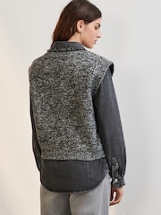 Monochrome Denim Shirt Layer 2 in 1 Knitted Tank Jumper with Wool - Image 3 of 7