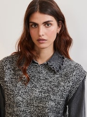 Monochrome Denim Shirt Layer 2 in 1 Knitted Tank Jumper with Wool - Image 5 of 7