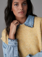 Yellow Denim Shirt Layer 2 in 1 Knitted Tank Jumper with Wool - Image 2 of 7