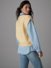 Yellow Denim Shirt Layer 2 in 1 Knitted Tank Jumper with Wool - Image 3 of 7