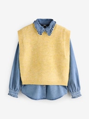 Yellow Denim Shirt Layer 2 in 1 Knitted Tank Jumper with Wool - Image 5 of 7