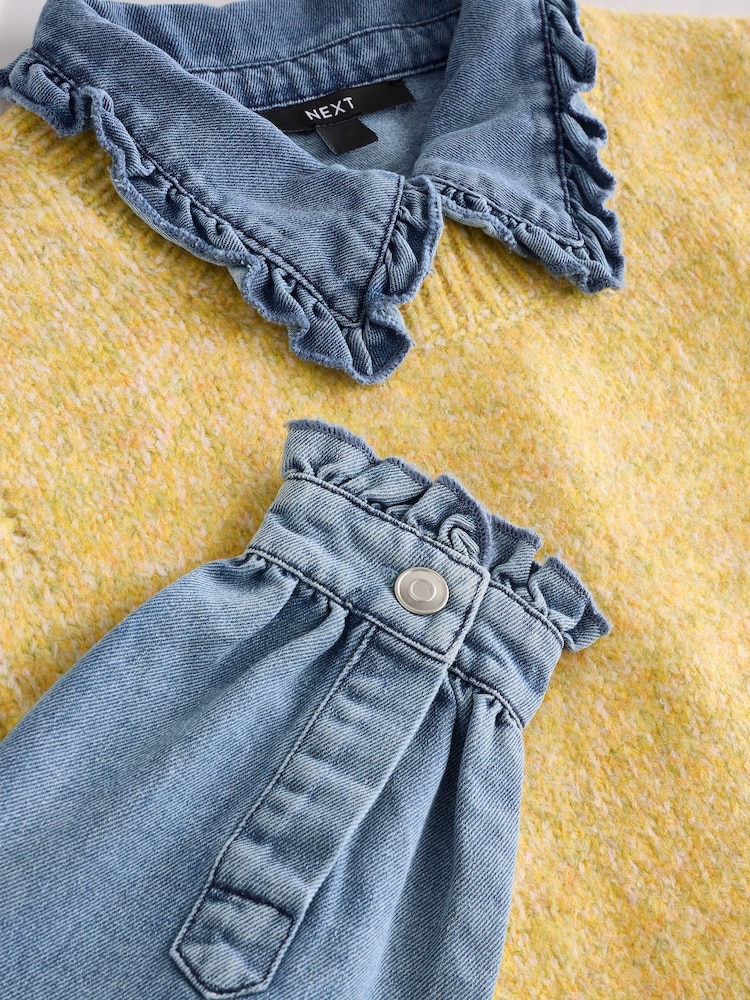 Yellow Denim Shirt Layer 2 in 1 Knitted Tank Jumper with Wool - Image 7 of 7