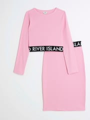 River Island Pink Girls Ribbed Midi 100% Cotton Skirt Set - Image 1 of 5