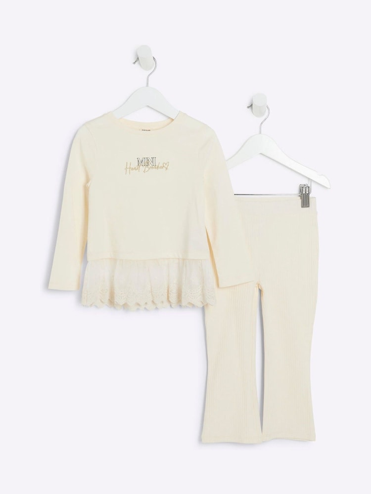 River Island Cream 100% Cotton Top and Joggers Set - Image 1 of 5 River Island Cream 100% Cotton Top and Joggers Set - Image 1 of 5
