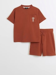 Oranje - River Island Boys Crochet 100% Cotton T-Shirt Set - Afbeelding 1 van 1