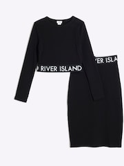 River Island Black Girls Ribbed Midi 100% Cotton Skirt Set - Image 1 of 5