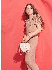 River Island Brown Girls Shimmer 100% Cotton Plisse Set - Image 1 of 4
