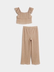River Island Brown Girls Shimmer 100% Cotton Plisse Set - Image 2 of 4