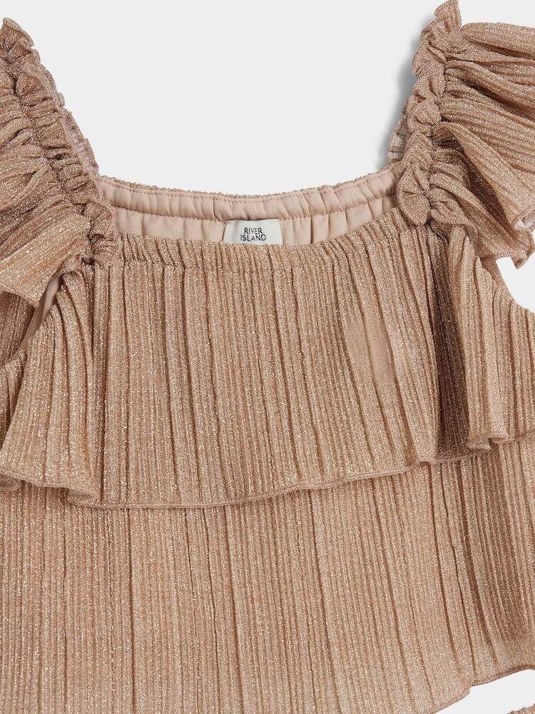 River Island Brown Girls Shimmer 100% Cotton Plisse Set - Image 3 of 4