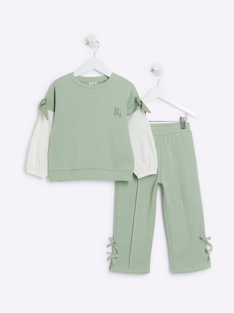 River Island Green Girls Long Sleeve Sweatshirt Set - Image 1 of 5