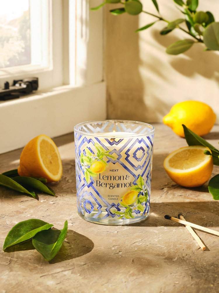 Yellow/Blue Lemon and Bergamot Single Wick Scented Candle - Image 1 of 3 Yellow/Blue Lemon and Bergamot Single Wick Scented Candle - Image 1 of 3