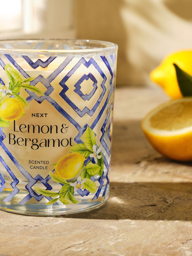 Yellow/Blue Lemon and Bergamot Single Wick Scented Candle - Image 2 of 3