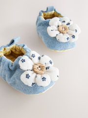 Blue Denim Flower Baby Slip On Shoes (0-24mths) - Image 1 of 4