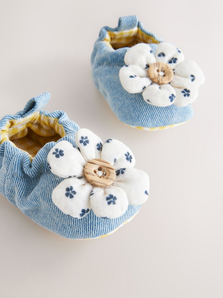 Blue Denim Flower Baby Slip On Shoes (0-24mths) - Image 1 of 4