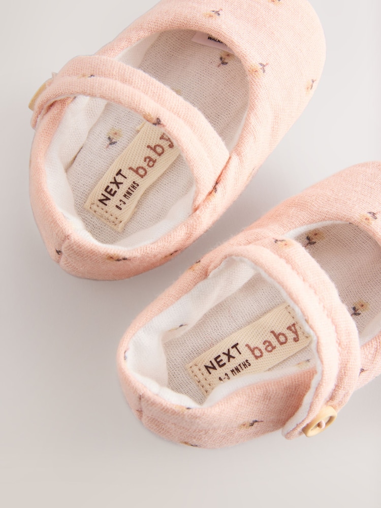 Pink Floral Print Baby Textile Mary Jane Shoes (0-18mths) - Image 5 of 6