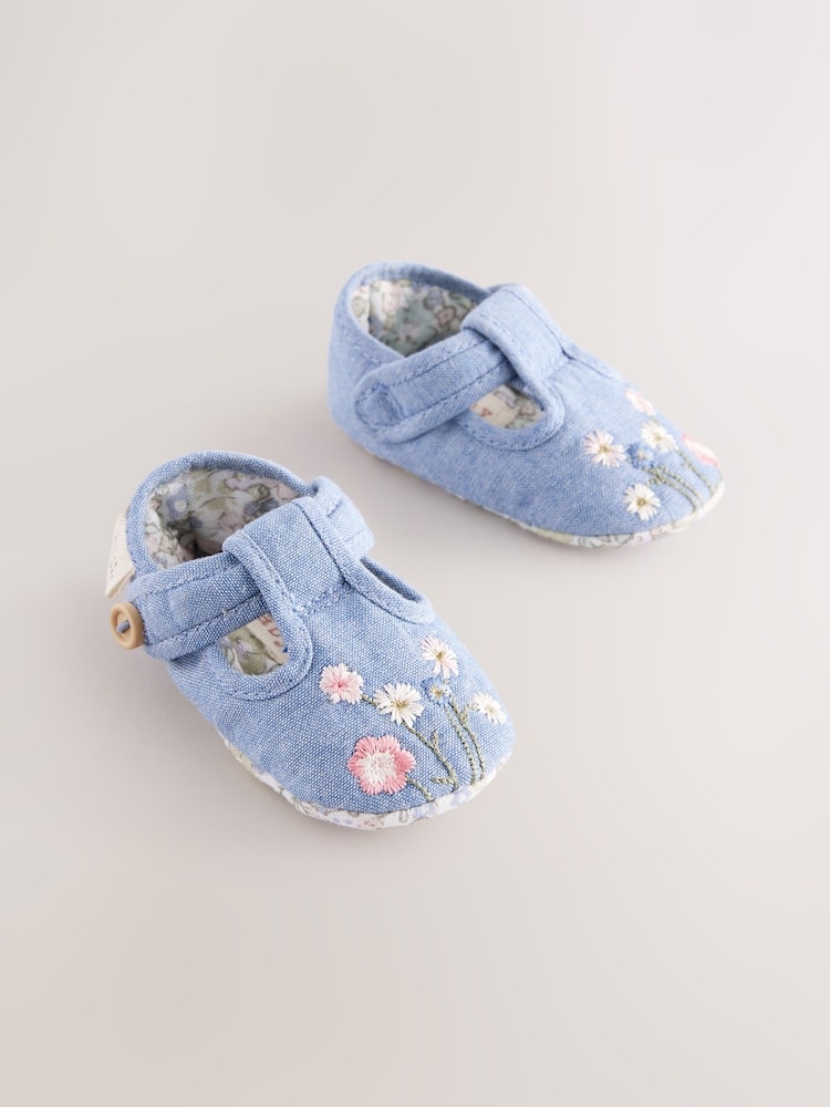 Denim Baby Embroidery T Bar Textile Shoes (0-24mths) - Image 1 of 5