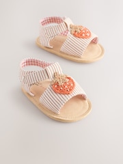 Pink/Stripe Crochet Strawberry T-Bar Baby Sandals (0-24mths) - Image 1 of 5