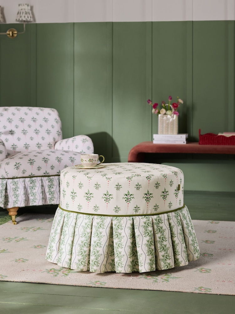 Cath Kidston Cath Crest Cream and Green Foot Stool - Image 1 of 6 Cath Kidston Cath Crest Cream and Green Foot Stool - Image 1 of 6
