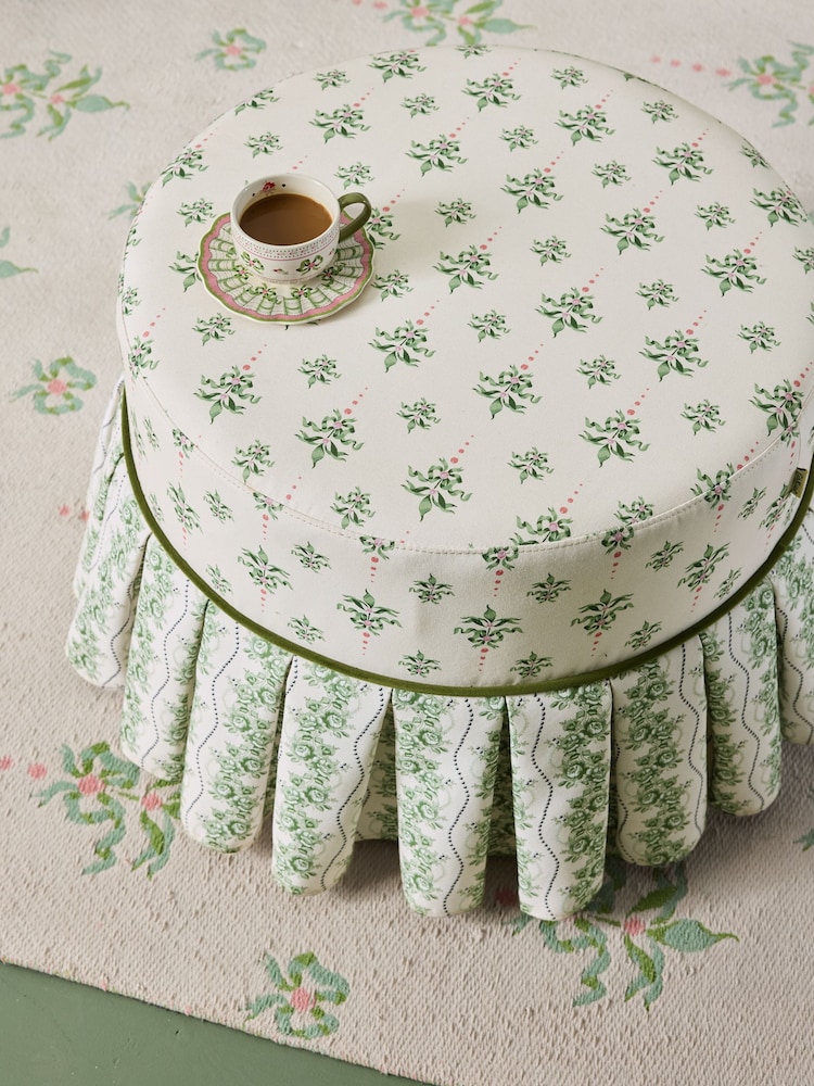 Cath Kidston Cath Crest Cream and Green Foot Stool - Image 2 of 6