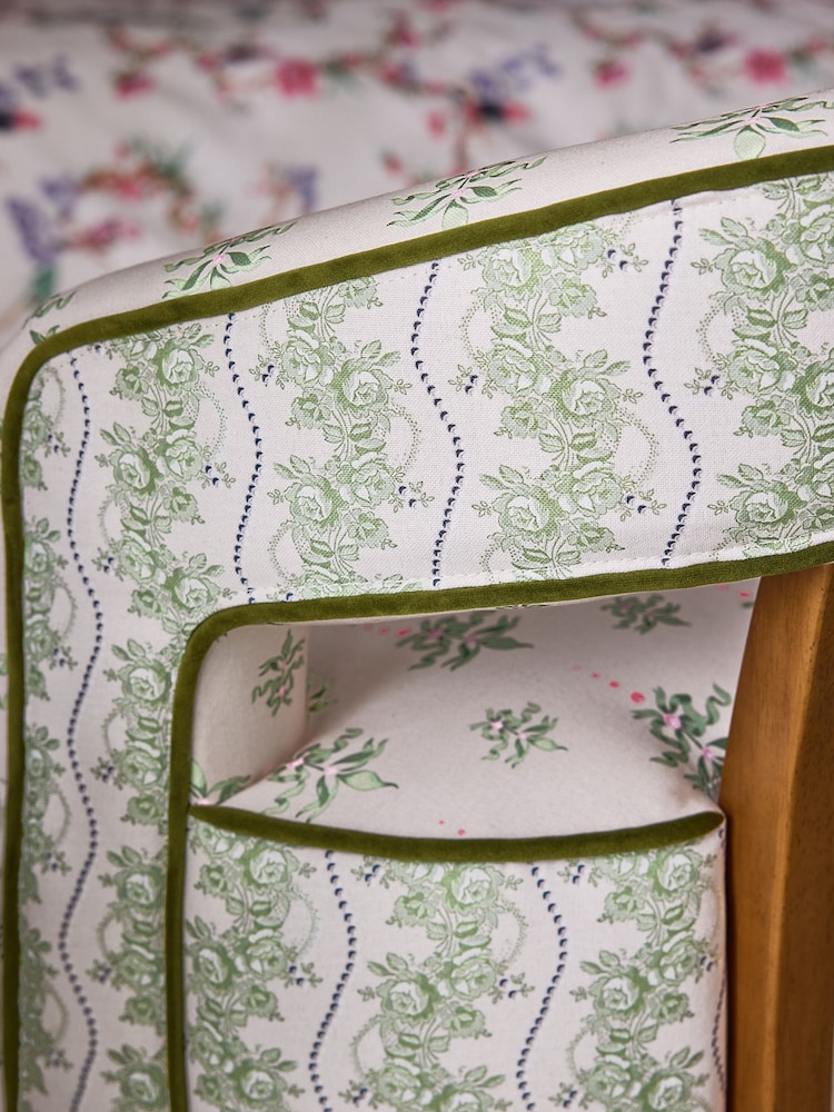 Cath Kidston Cath Crest Cream and Green Remi Accent Chair - Image 2 of 8