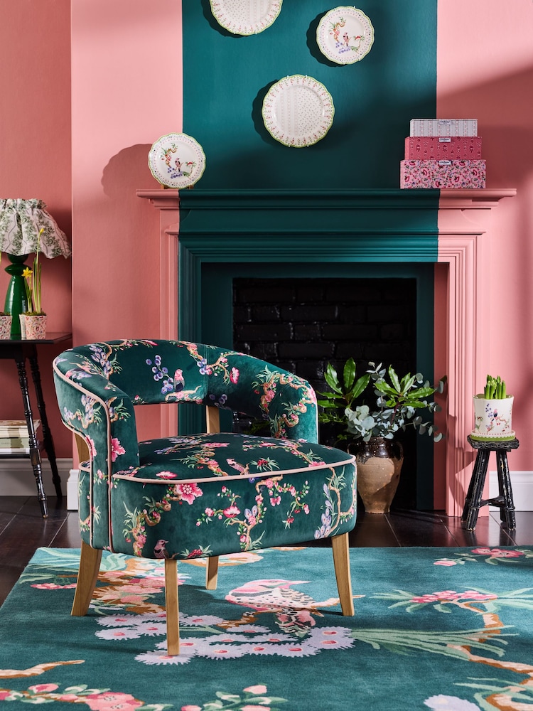 Cath Kidston Birds and Berries Bottle Green Remi Accent Chair - Image 1 of 8
