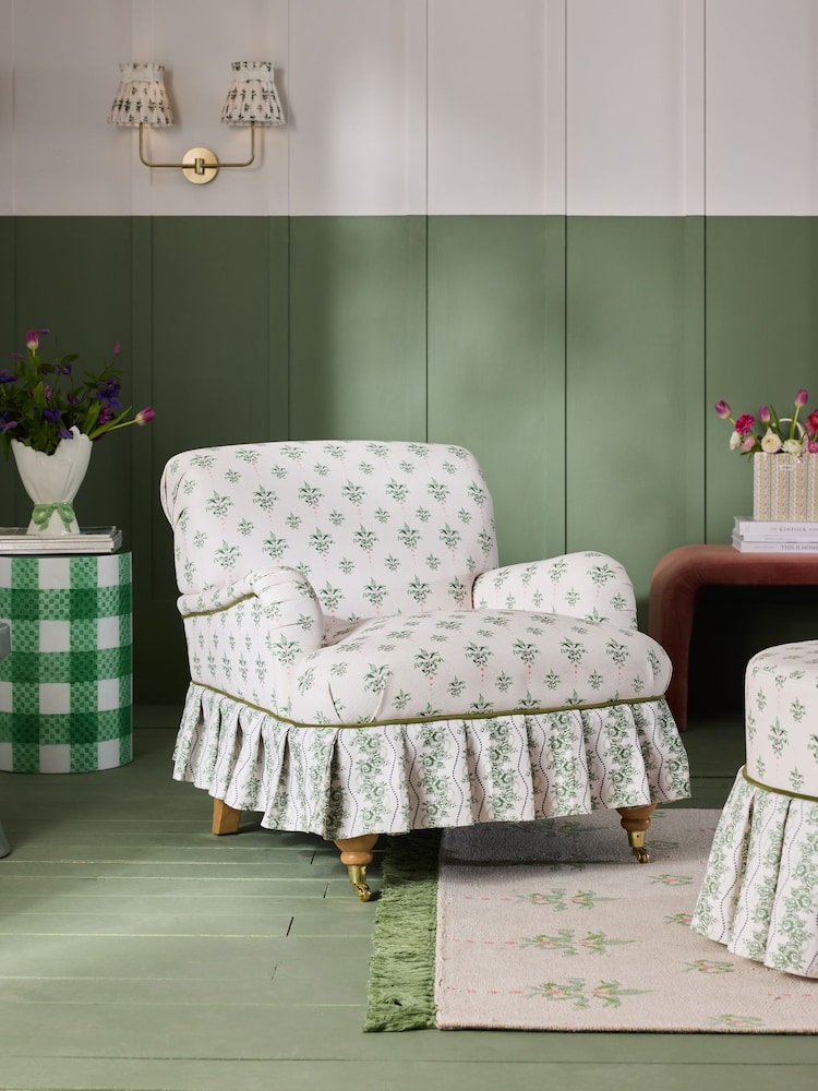 Cath Kidston Cath Crest Cream and Green Lilly Accent Chair - Image 1 of 8