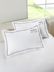 Set of 2 Black/White Mr and Mrs Est 2025 Wedding Oxford Pillowcases - Image 2 of 5