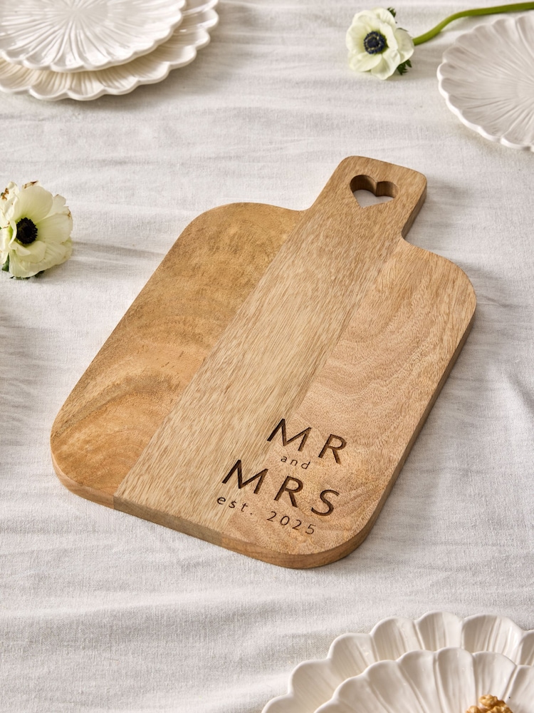Natural Mr and Mrs Est 2025 Wedding Chopping Board - Image 1 of 4